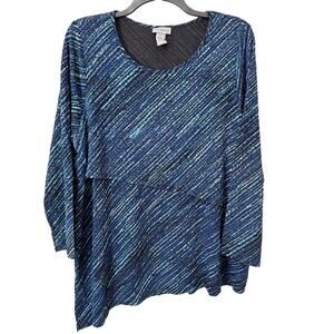 Catherines Women's 1X Tiered Asymmetrical 3/4‎ Sleeve Diagonal Stripe Tunic Top